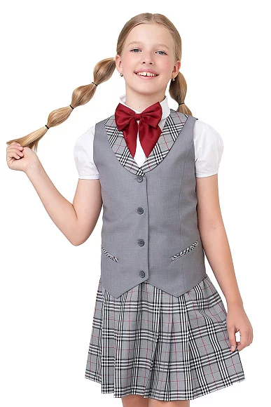 Жилет для девочки РОЗА цвет серая клетка 