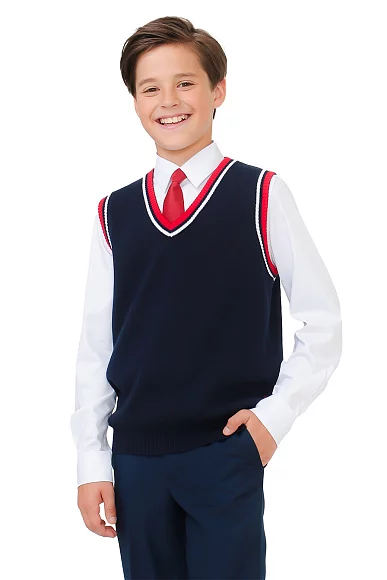 Жилет трикотажный цвет синий красная полоска