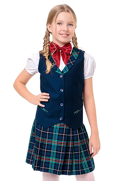 Жилет для девочки РОЗА цвет зеленая клетка 