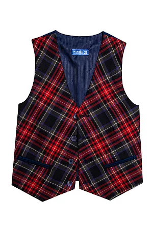 Жилет для мальчика ПРЕЗИДЕНТ цвет синий 015 красная клетка 
