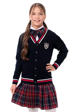 Кардиган трикотажный цвет синий красная полоска