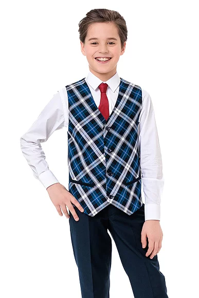 Жилет для мальчика ПРЕЗИДЕНТ цвет синяя клетка 