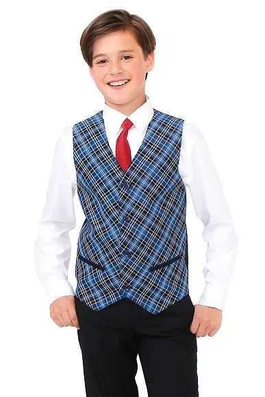 Жилет для мальчика ПРЕЗИДЕНТ цвет темно-синяя клетка 