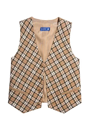 Жилет для мальчика ПРЕЗИДЕНТ цвет бежевая клетка 