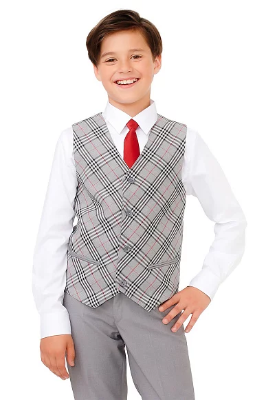 Жилет для мальчика ПРЕЗИДЕНТ цвет серая клетка 