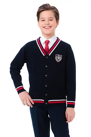 Кардиган трикотажный цвет синий красная полоска