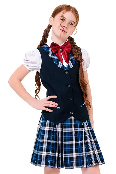Жилет для девочки РОЗА цвет синяя клетка