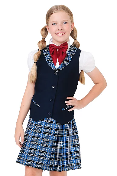 Жилет для девочки РОЗА цвет темно-синяя клетка