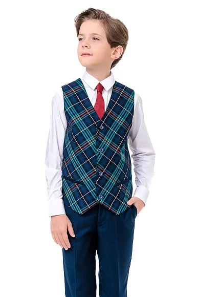 Жилет для мальчика ПРЕЗИДЕНТ цвет зеленая клетка 