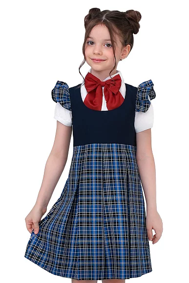 Сарафан с крылышками цвет темно-синяя клетка