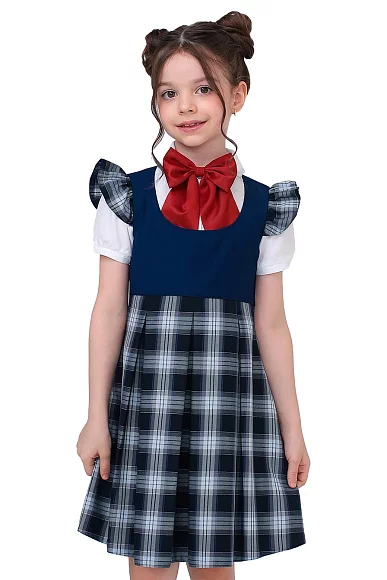 Сарафан с крылышками MEDIUM цвет синий 015 с клеткой БКК 