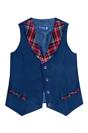 Жилет для девочки РОЗА цвет синий 015 красная клетка