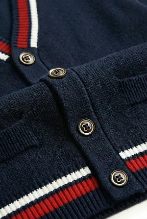 Кардиган синий в красную полоску