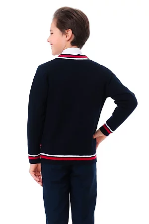 Кардиган трикотажный цвет синий красная полоска