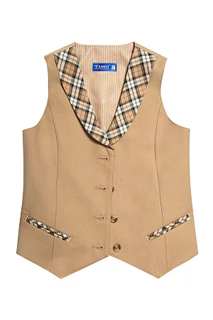 Жилет для девочки РОЗА цвет бежевая клетка