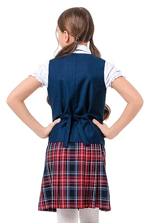 Жилет для девочки РОЗА цвет синий 015 красная клетка