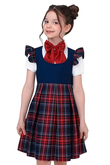 Сарафан с крылышками MEDIUM цвет синий 015 с красной клеткой 
